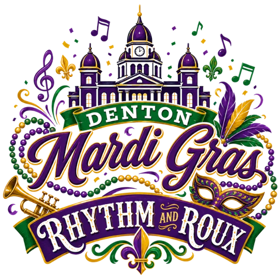 Denton Mardi Gras 2027 Rhythm & Roux logo
